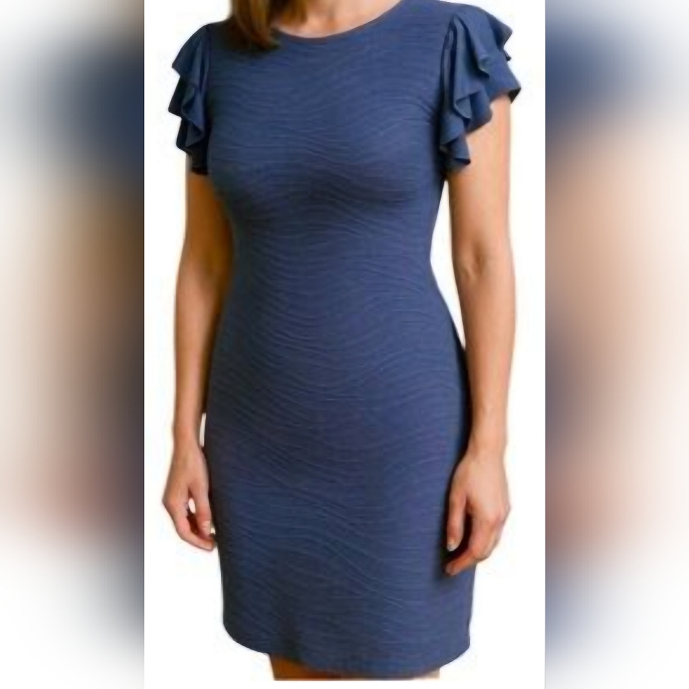 4, Tommy Hilfiger Women's Ruffle-Sleeve Sheath Dress, Navy Blue, Ruffled Sleeves